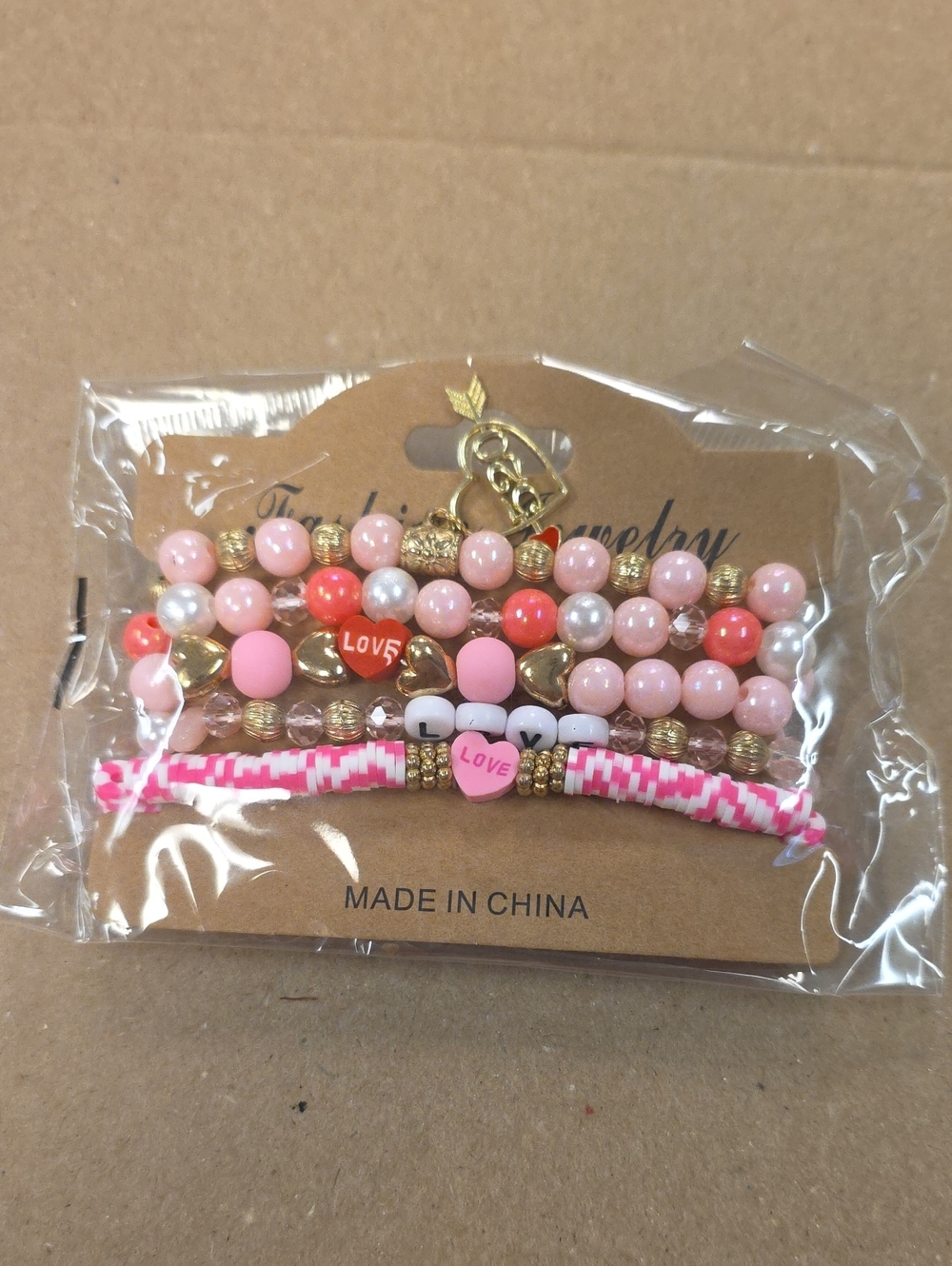 Fashion Jewelry Pink and Coral Kids Beaded Bracelet Set with Gold Accents